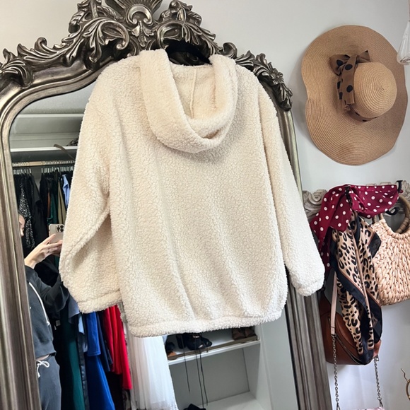 White Hooded Sherpa Zip Sweater - Picture 2 of 3